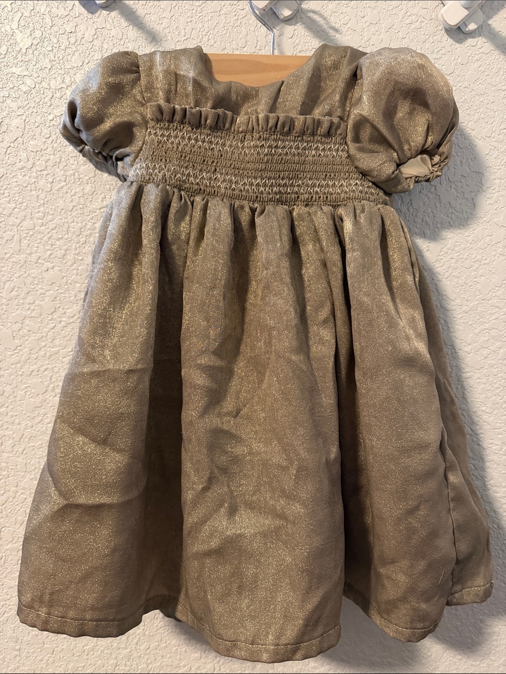 Tommy Bahama Shimmery Gold Puff-Sleeve Smocked Dress